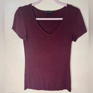 American Dream Burgundy V Neck Tee Medium